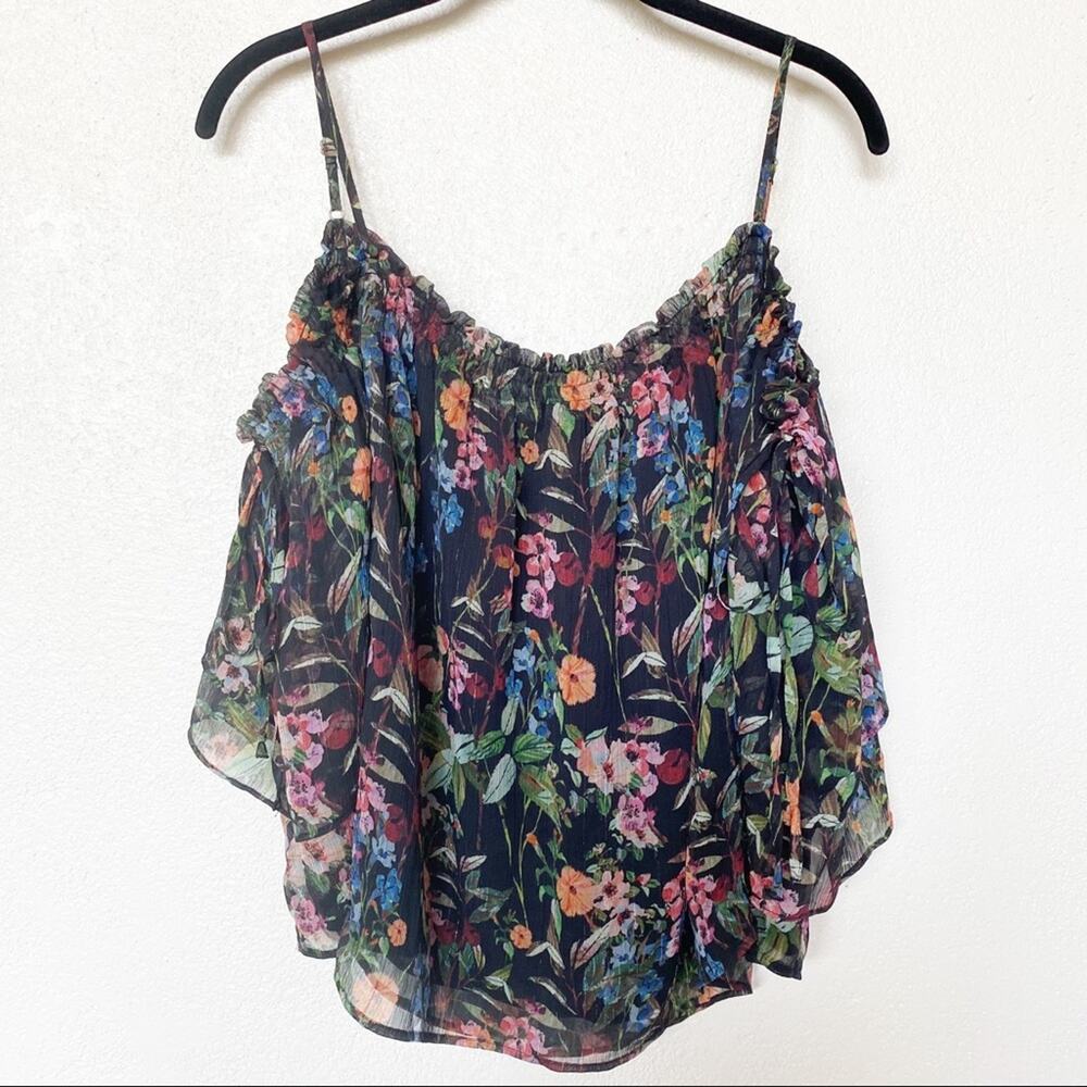 H&M Cold Shoulder Dark Floral Top Size 4
